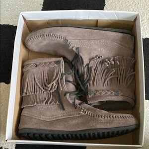 Minnetonka Fringed Suede Ankle Boots